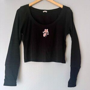 NEW Intimately Free People Black Crop Long Sleeve Top Large
